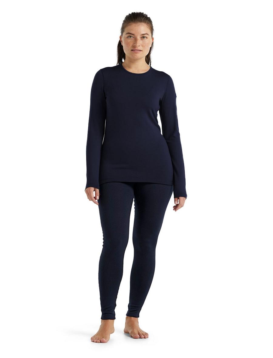 Une pièce Icebreaker Merino 260 Tech Long Sleeve Crewe Thermal Top Femme Bleu Marine | FR 1761VRWD